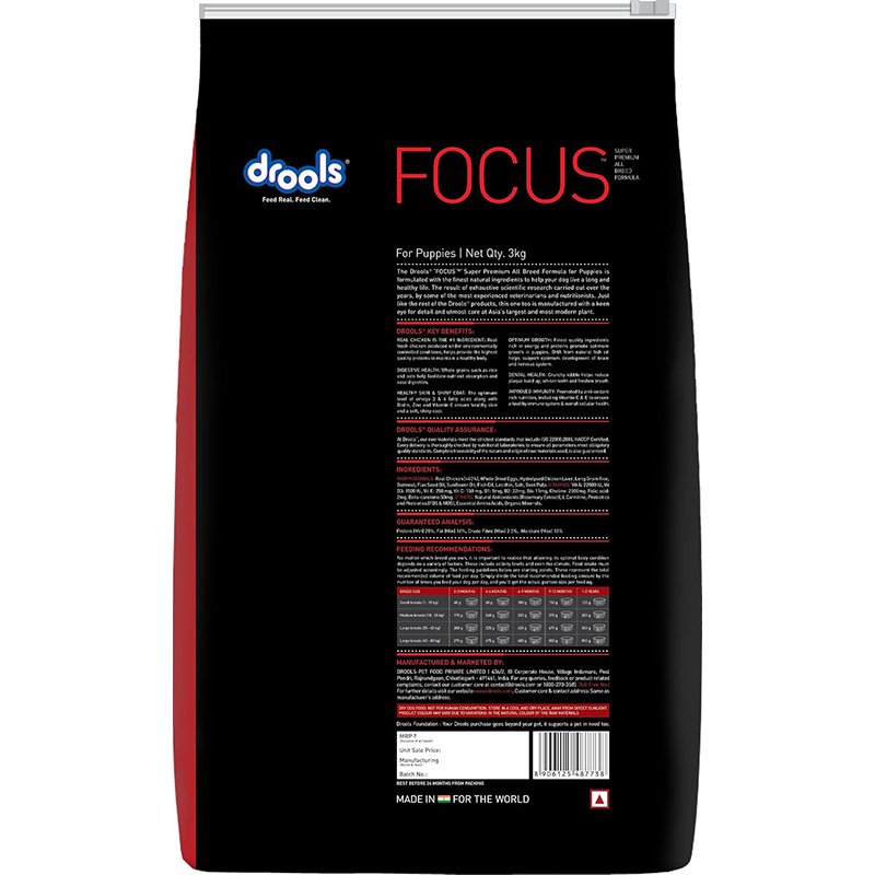 Drools Focus Puppy Super Premium Dog Food, 3kg | Chicken Flavour 01